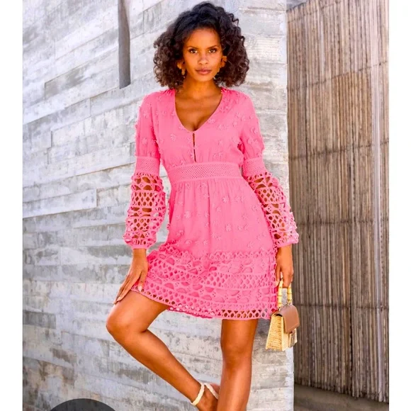 open lace back dress Jeanne Dress Pink | Occasion Dress in Sizes XXS6X